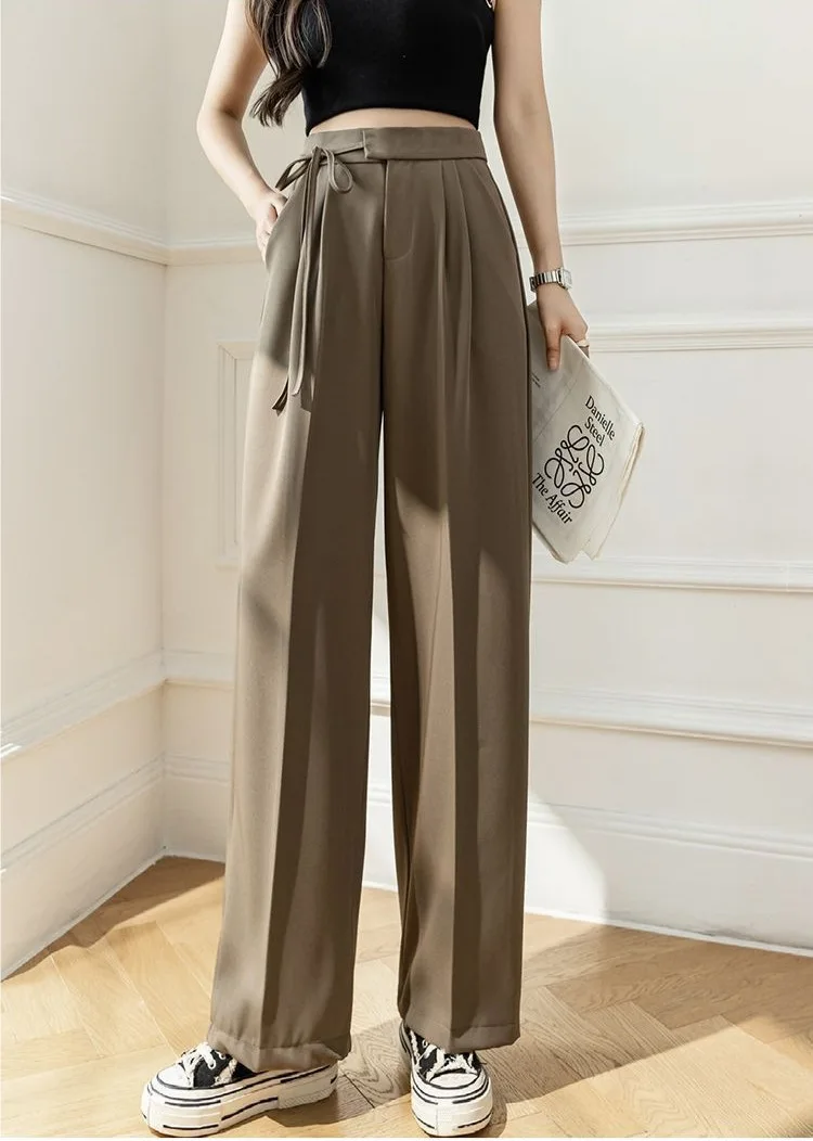 Slimming High Waist Wide Leg Pants Women's Straight Cut Trousers Drapey Elastic Waist Loose Casual Pants Fashionable Autumn Wear