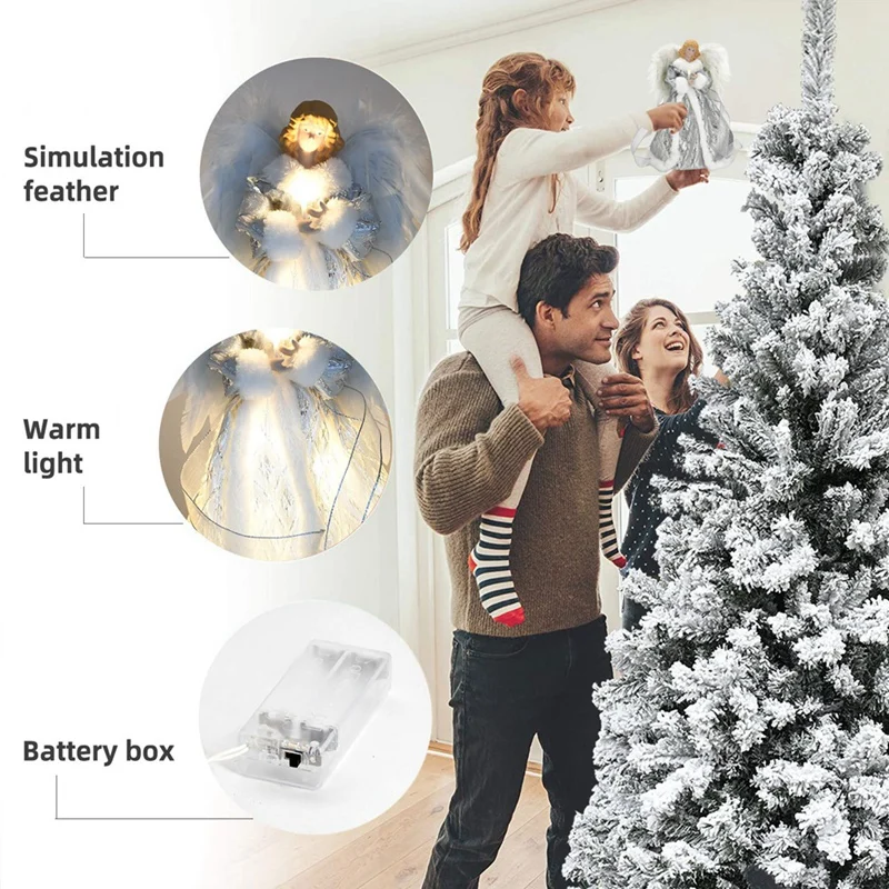 Angel Christmas Tree Topper With Lights & Extended Cord,Cute LED Lighted Tree Toppers Christmas Decoration,B Durable