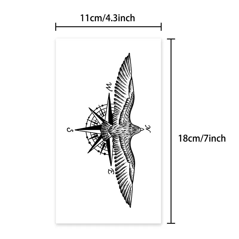 Long-lasting waterproof tattoo sticker non-reflective temporary tattoo eagle compass pattern fake tattoo on back of arm