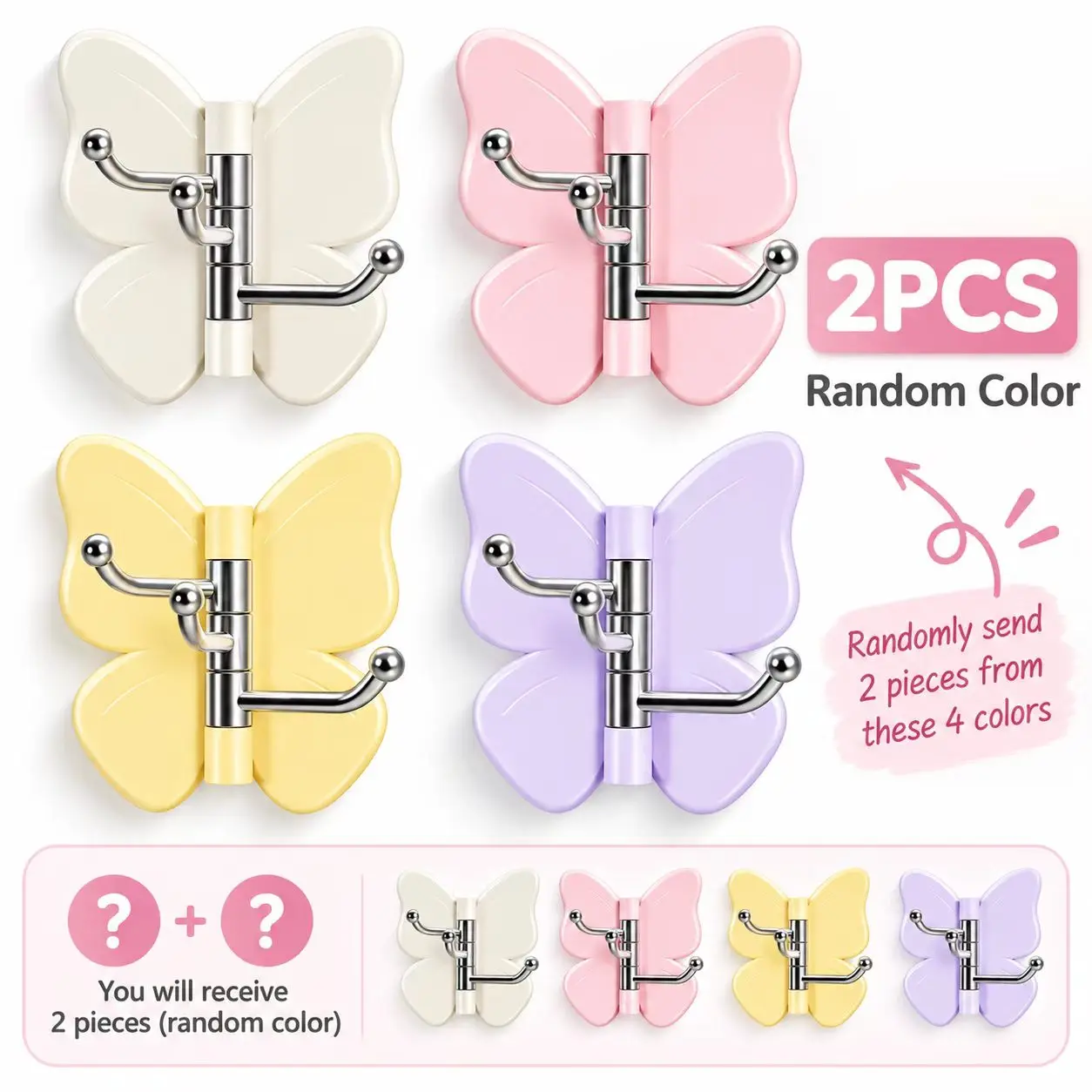 2Pcs/4Pcs Cute Butterfly Hooks Random Color, Decorative Wall Hanging Hooks, for Home Kitchen Bathroom Organization