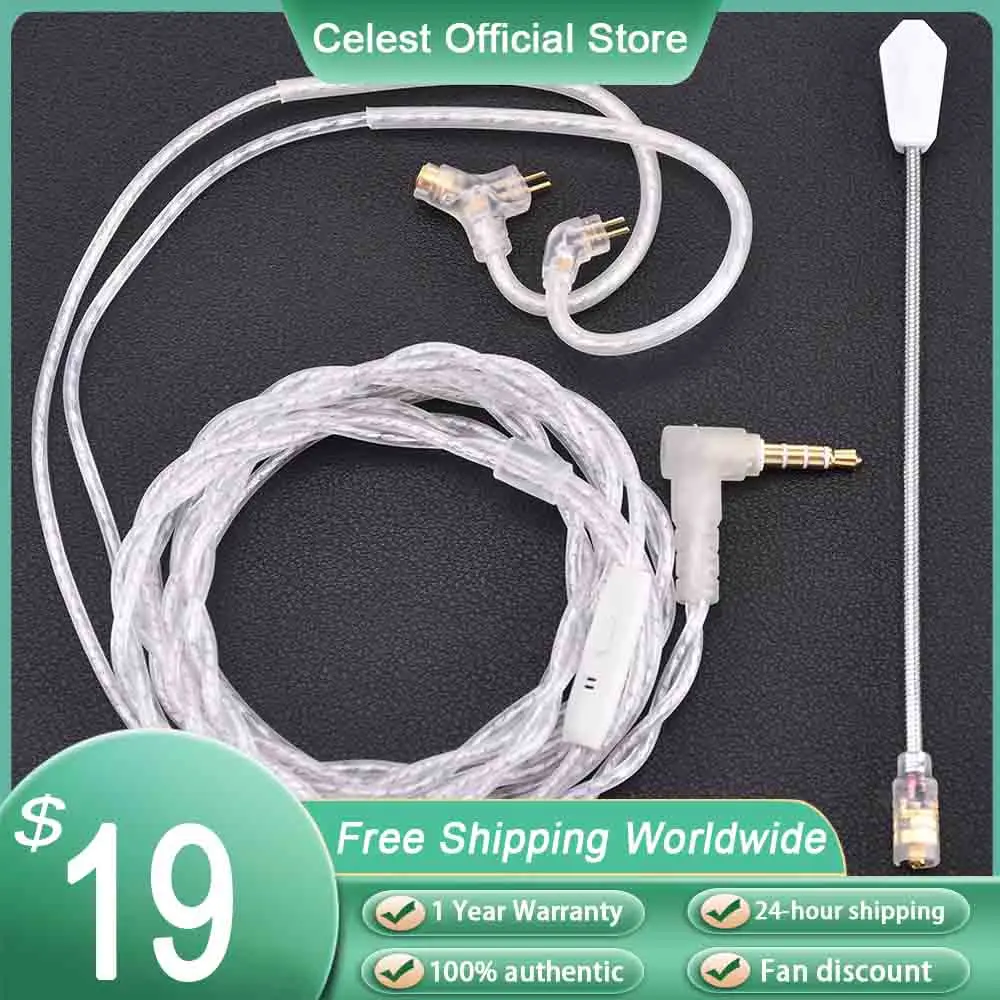 

Celest Sky Wing Earphone Upgrade Cable With Microphone 2Pin 0.78 IEMs For Gaming Calling Headphone Type C /3.5mm/Lighting Plug