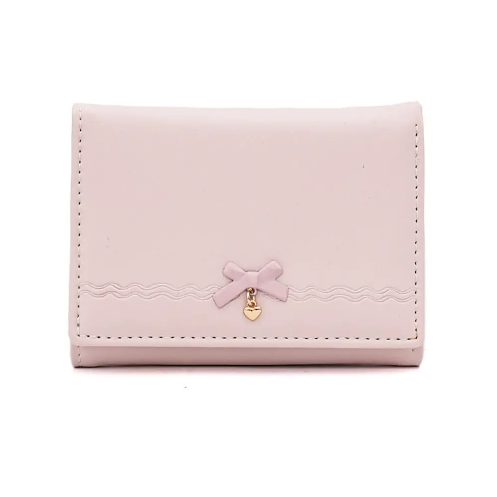 

New Bowknot Short Wallet Solid Color Large Capacity Coin Purse Mini PU Leather Money Bag for Women