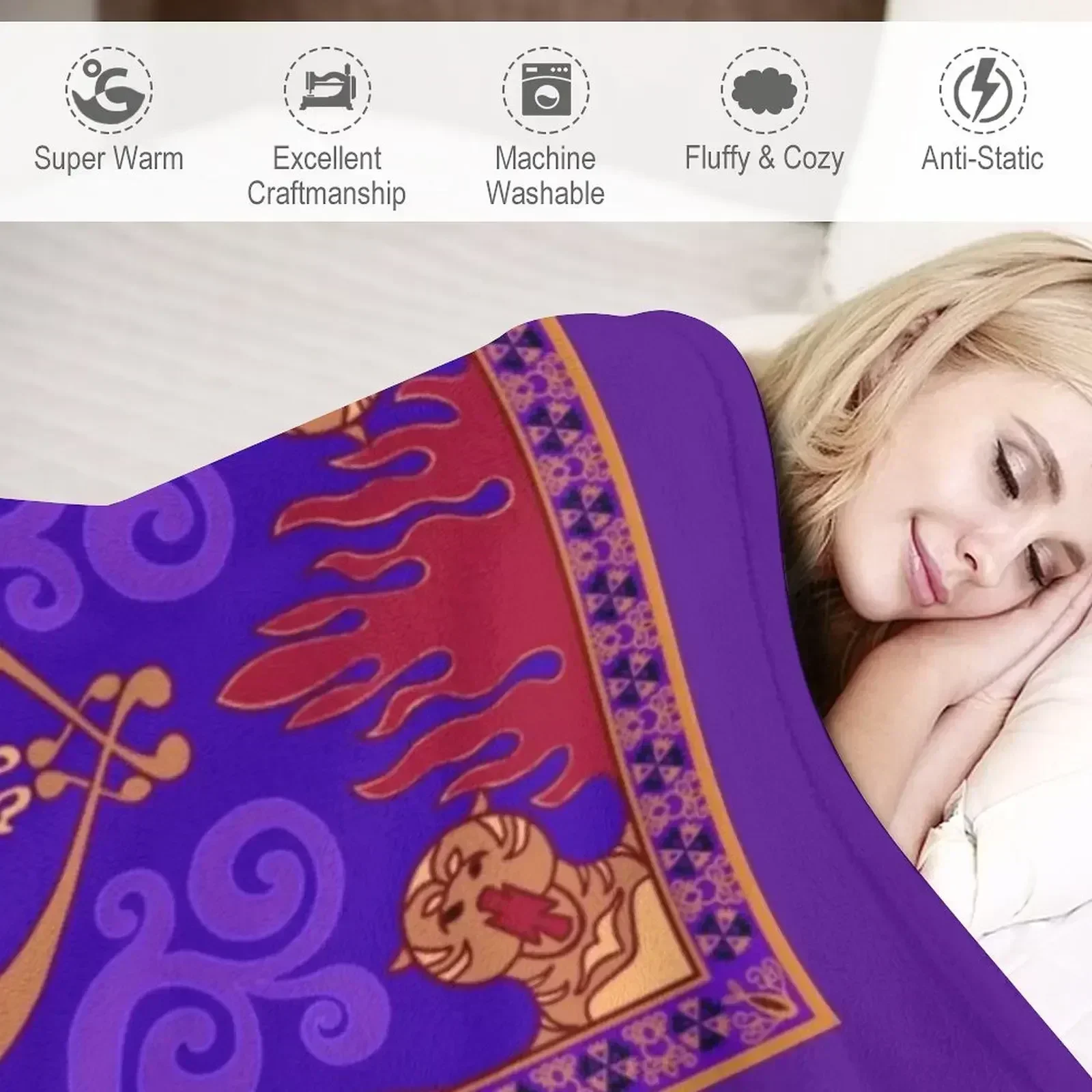 

Aladdin Purple Flame Tiger Blanket, Soft Cozy Throw, Decorative Home Decor, Perfect for Sofa, Bed, Gift
