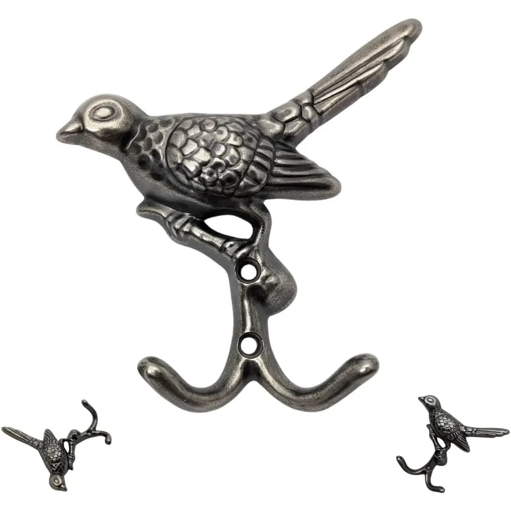 

12 pcs Antique Silver Bird Decorative Wall Hooks or Hanging Coats, Keys, Towels, Bags, and More