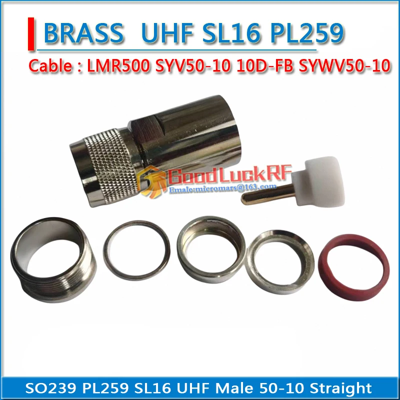 SL16 PL259 PL-259 SO239 SO-239 M UHF Male Clamp Solder 50-12 12D-FB LMR600 CNT600 Cable Brass RF Coaxial Adapter