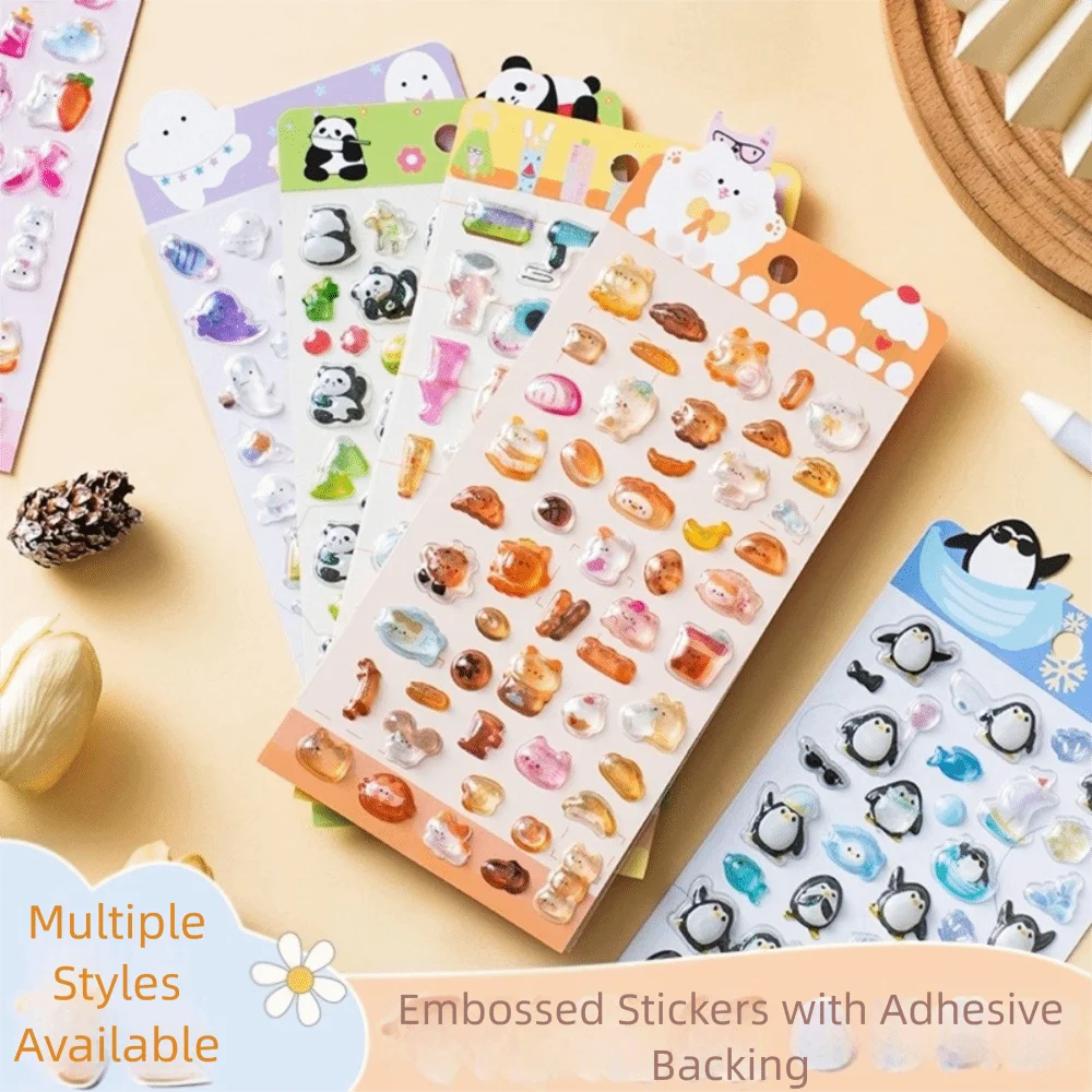Glossy Finish 3D Embossed Sticker Cute Cartoon Animal Cartoon Sticker Rabbit Candy Ghost Aesthetic Stickers Diary Decor