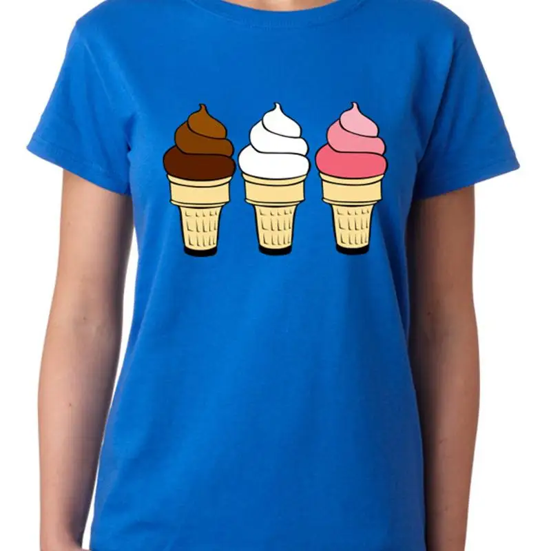 Ice Cream Chocolate Strawberry Vanilla Ladies TopT shirt