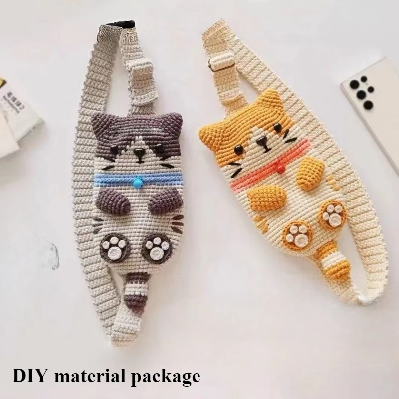 

Cat Crossbody Bag DIY Material Yarn, Mobile Phone Bags Yarn Crochet Thread Set,Cute Coin Purse, Couple Weaving Gift Knitted Yarn