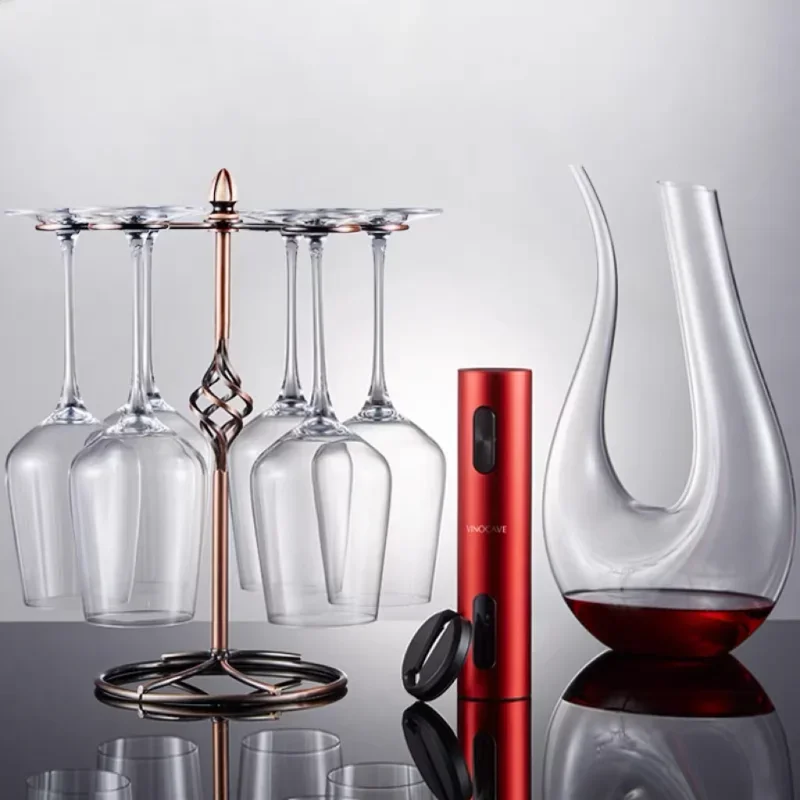 

Nordic Vintage Iron Wine Rack Decoration New European Style Fashionable U Types Red Wine Decanters with 6 Glass Cup Set Gift