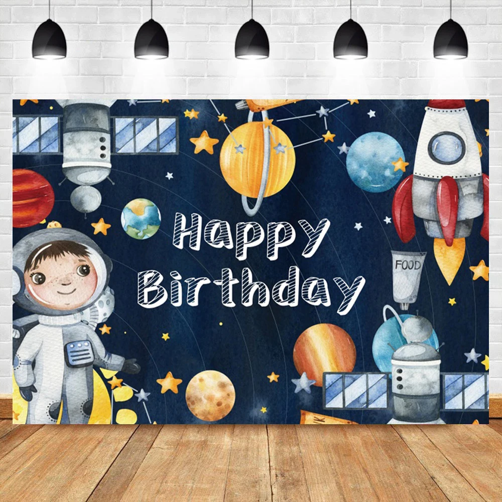 Universe Space Photography Backdrop Kids Birthday Astronaut Planet Blue Starry Sky Clouds Boys Party Decor Photocall Background