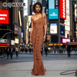 CHICEVER Sexy Bodycon 2 Piece For Women Diagonal Collar Sleeveless Backless Top High Waist Long Skirts Hollow Out Set Female New