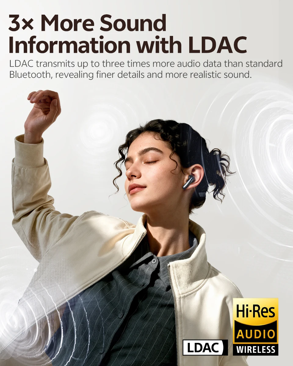 QCY AilyBuds E50 Kabelloses Ohrhörer BH25HT11A Echtzeit-Adaptive ANC Bluetooth 6.0 Ohrhörer LDAC Hi-Res 6 Mikrofone Multipoint-Verbindung – Detail 4