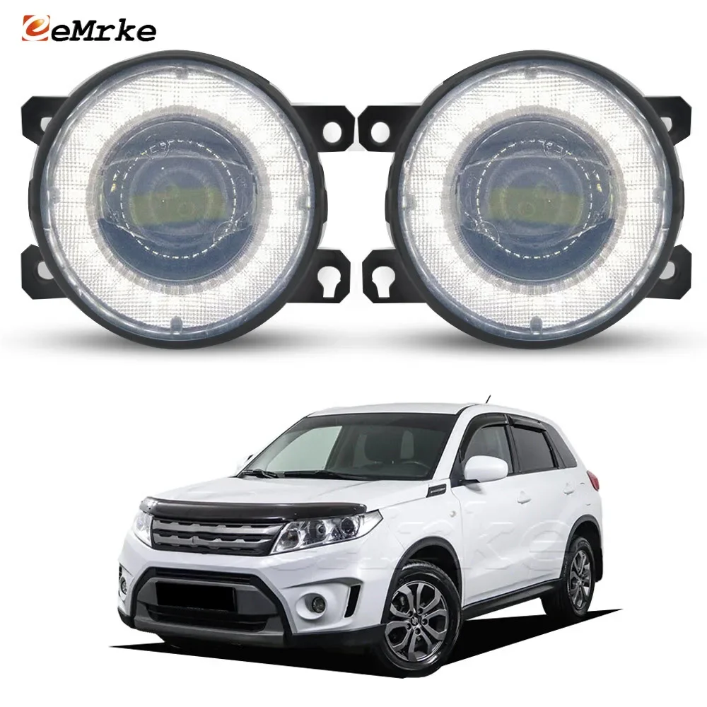 Upgrade LED Fog Lights for Suzuki Vitara LY II 2015 ~ 2022 2023 with Glass Lens Angel Eyes External DRL PTF Daytime Running Lamp