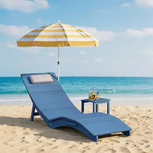 Folding Pool Lounge Chair, HIPS Outdoor Anti-Floating Recliner with Headrest, Pool Chairs for Hotel, Beach & Sun Decks