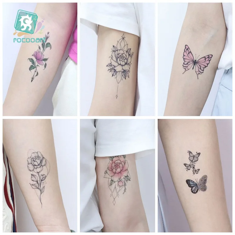 15 tymczasowych naklejek z tatuażami kwiatowymi motylkami na twarz, kostkę, ramię, szyję itp. Ekologiczne wodoodporne naklejki z tatuażami
