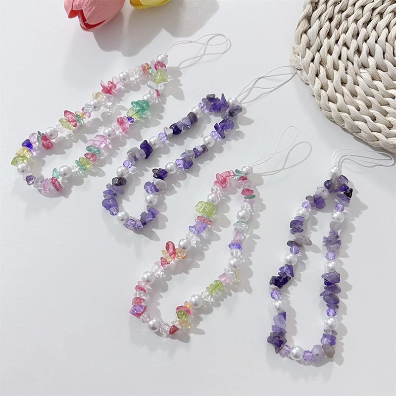 Y2K Colorful Crystal Beaded Phone Chain Ins Style Beads Phone Strap Keychain Bracelet Anti-Lost Phone Lanyard Camera Charm