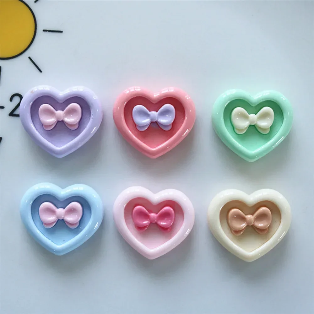 10PCS Shiny Heart Bow Resin Flat Back Cabochons For Hairpin Phone Case Scrapbooking DIY Jewelry Craft Decoration Accessories