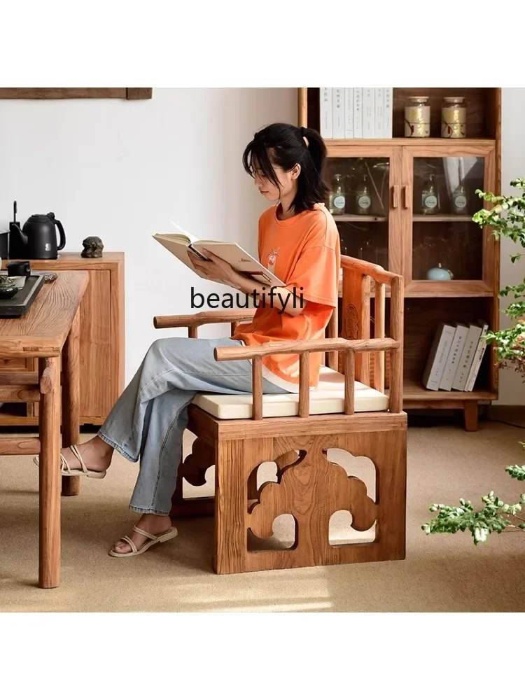 Asmt09 Old Elm round-Backed Armchair Solid Wood Master Chair Sleeping Zen Chair Lying Meditation Sofa Chinese Tea Room Armchair