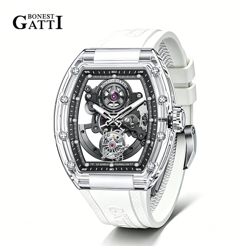 

BONEST GATTI Men's Tourbillon Watch - Crystal Case Sapphire Material Water-Resistant & Luminous Top-Tier Brand Skeleton Watches
