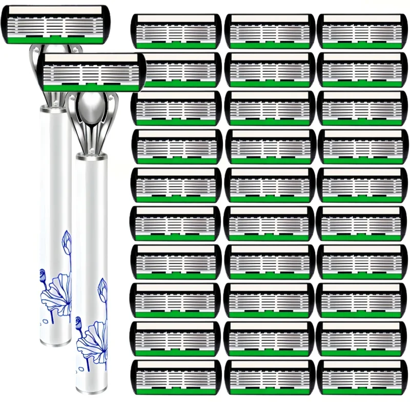 

(1 Holder+3 Replacement Heads) 6-Layers Blade Safety Shaver Razor For Men Barber Shaving Razor Body Face Hair Removal Tool
