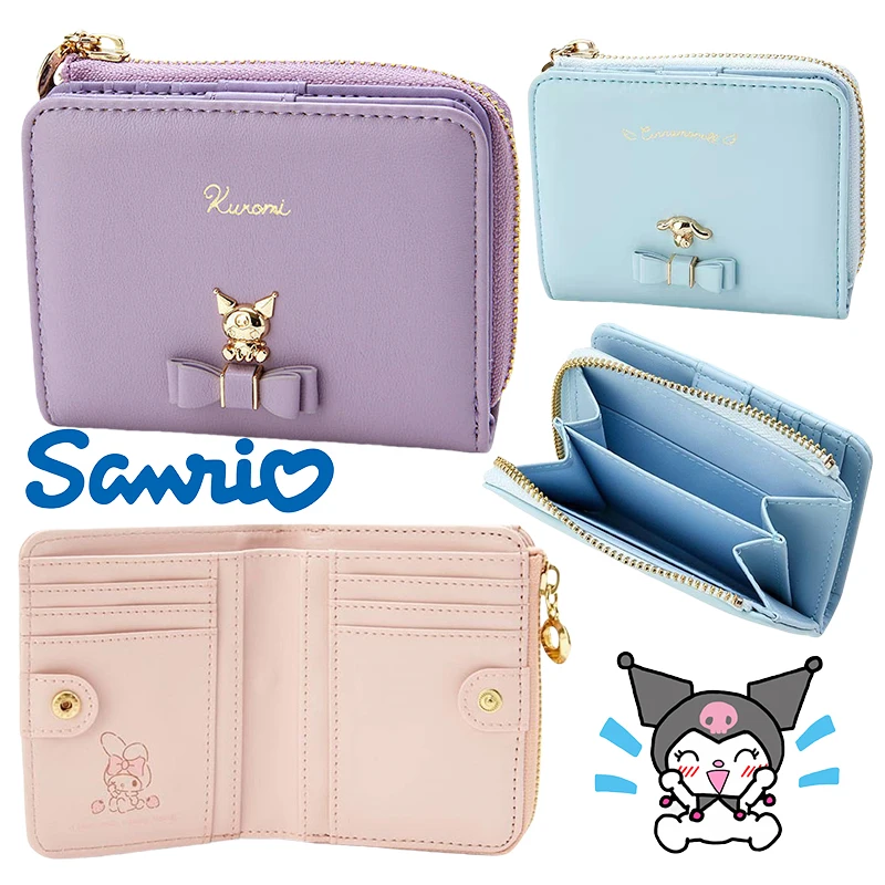 

Sanrio Kuromi Short Wallet Melody Shape Zipper Card Case Leather Clip Cartoon Anime Passport Holder Cover Foldable Coin Purses