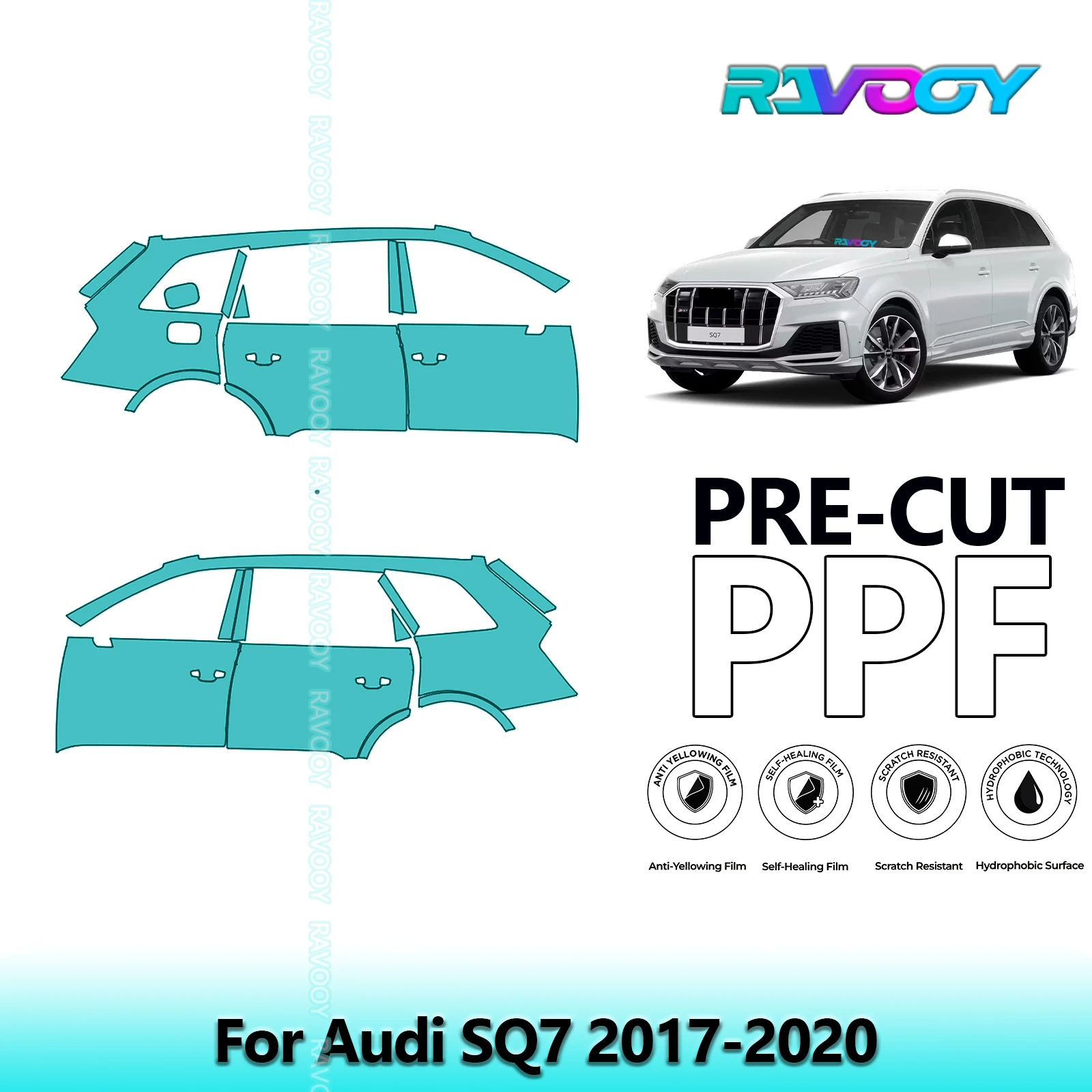 

For Audi SQ7 2017-2020 8.5mil Clear Matte Pre-Cut PPF Door & A/B Pillar Kit TPU Paint Protection Film Set