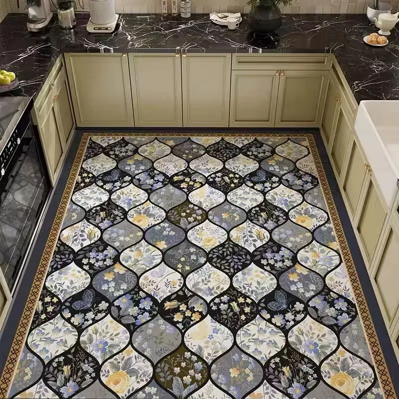 

Carpet for Kitchen Pvc Floor Mat Large Size Waterproof Non-slip Carpets Leather Anti-oil Foot Mats Retro Home Decoration Rug