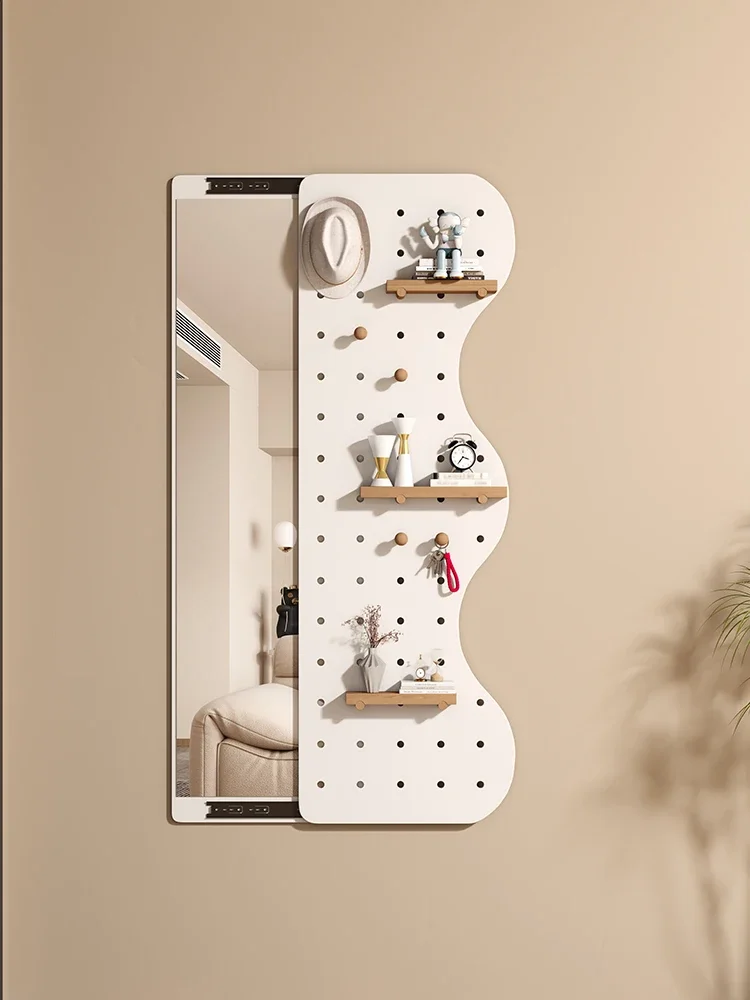 Hole board invisible dressing mirror hanging on wall, entrance sliding mirror, bedroom fitting mirror folding and telescoping