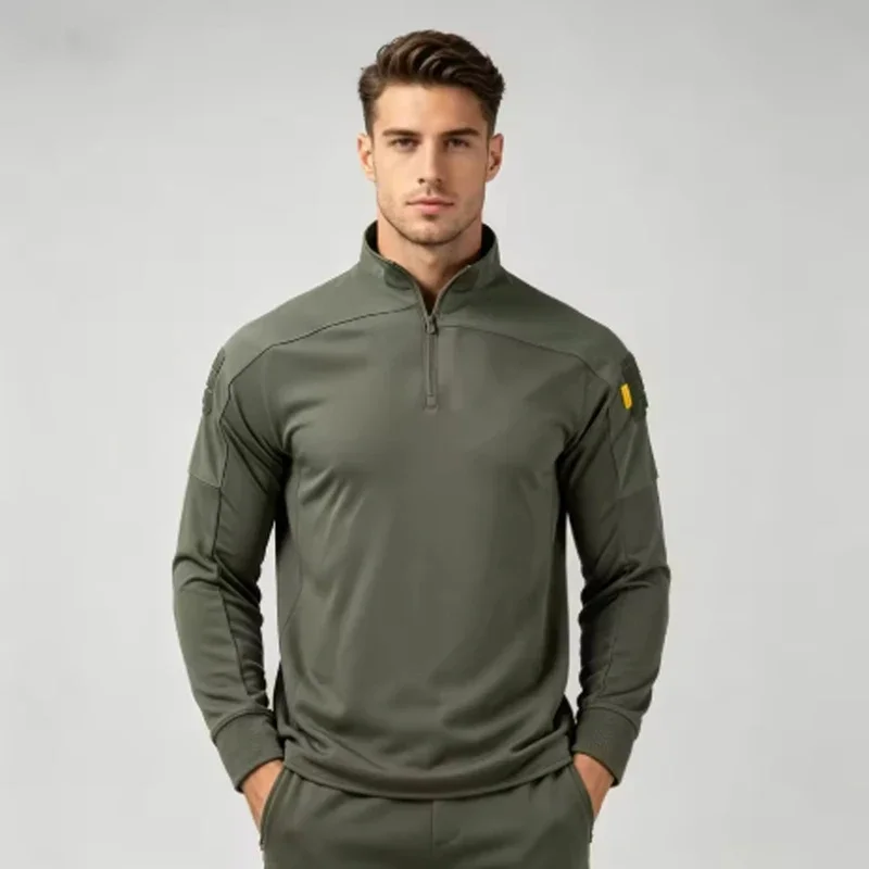 Men's Tactical Long Sleeve Shirt 1/4 Zip Military Combat Top Breathable Quick Dry Outdoor Hiking Hunting Work Shirt