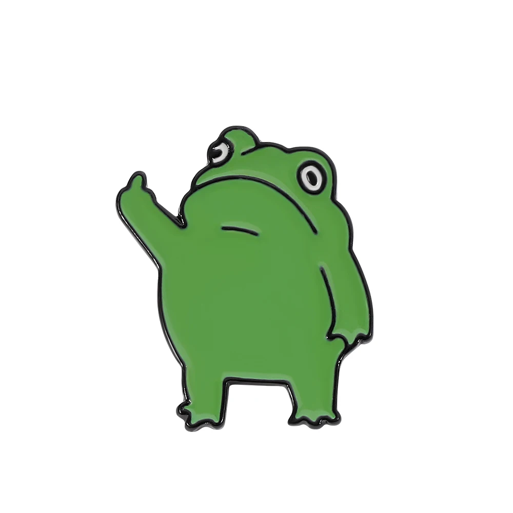 Lustige Vertikale Mittelfinger-Frosch-Brosche Kreatives Cartoon-Tier-Metall-Abzeichen Persönliches Allzweck-Kleidungszubehör