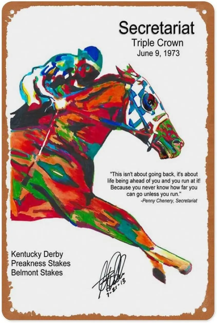Vintage Metal Sign - Secretariat, Thoroughbred, Triple Crown, Race Horse, Stallion, Big Red - 8x12 Inch Wall Art for Garage, Man