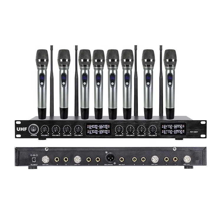 RIY-0801 Professional Wireless Microphone System Eight-Channel Wireless Mic for Church Singing
