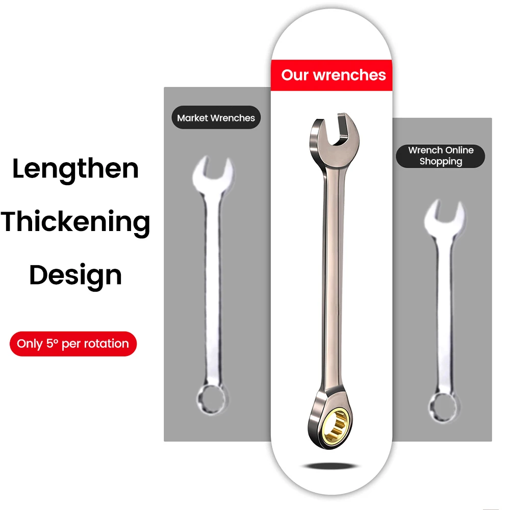 7/8/10/12mm Key Wrench Dual-use Ratchet Wrench Metric 72 Tooth Fixed Head Ratchet Wrench Universal Spanner Car Repair Tool