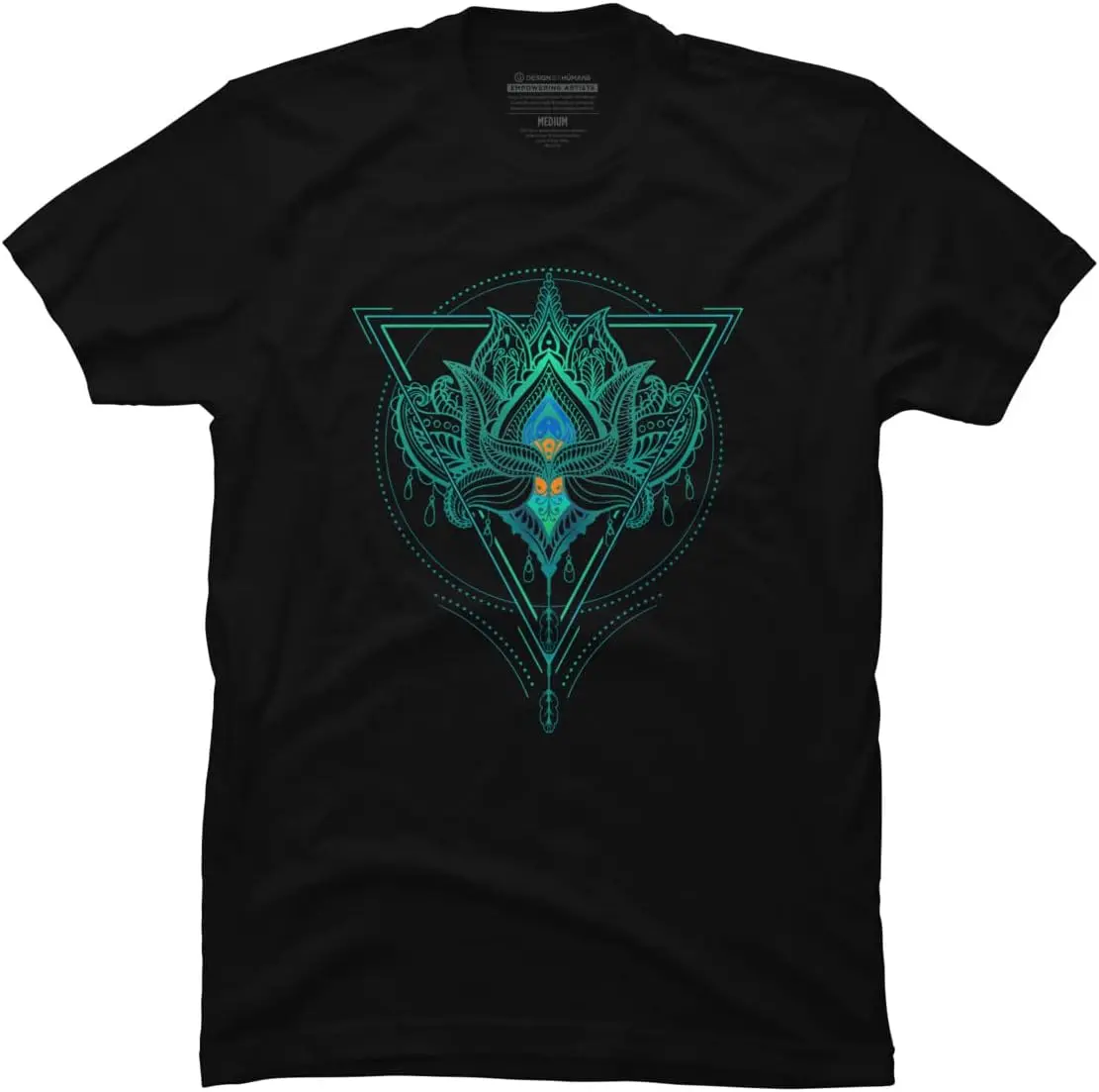 Design By Humans Men's Oriental Lotus Flower Ornament Geometric Triangle by Rogie T-Shirt - -