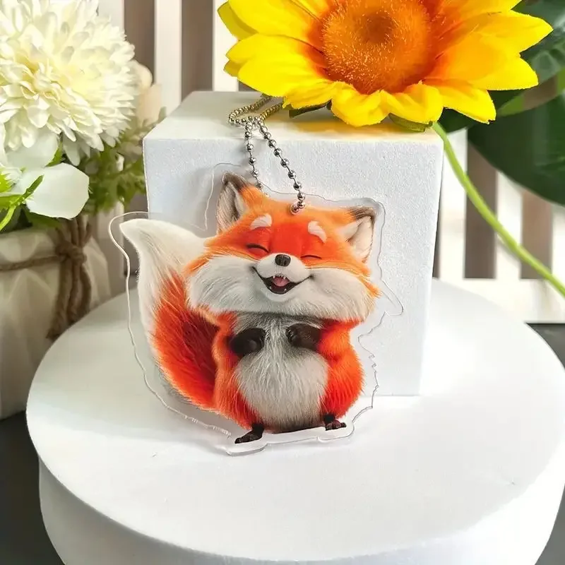 2D Flat Acrylic Cute Fox Key Rings Keychains Key Chains Sweet Animals Car Backpack Pendant Charm Fashion Jewelry Women Girl Gift