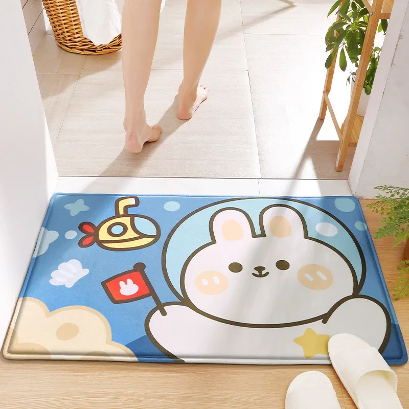 Cartoon Flannel Bathroom Floor Mat Lovely Home Bedroom Cozy Entrance Foot Rugs Thick Super Absorbent Anti-Slip Mat for Hallway