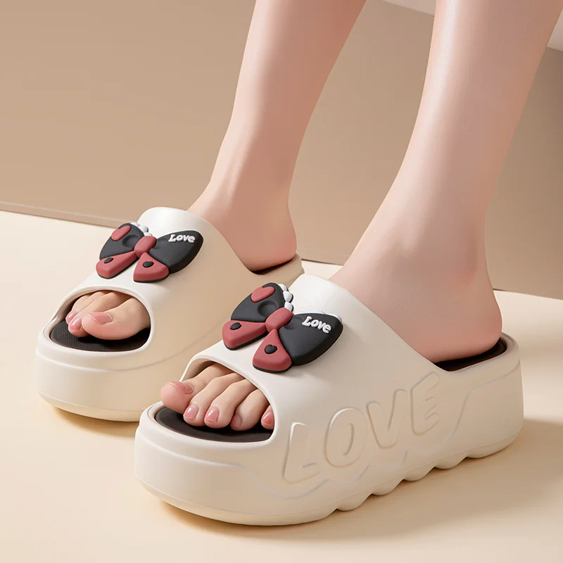 

Cute Bow Scuff Slides for Women Soft House Shoes LOVE Embossed Open Toe High Platform Slippers for Women Indoor Outdoor Shoes