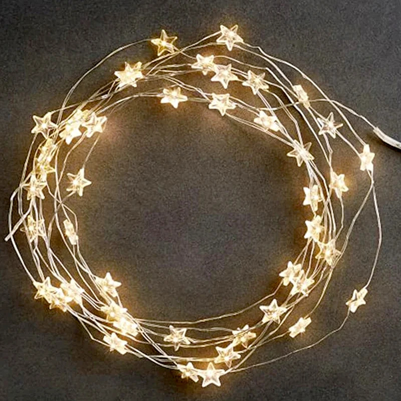 Guirnalda de luces de hadas de estrellas para dormitorio, adaptador alimentado por batería, decoración de fiesta de boda, vacaciones, 2m, 4m, 6m