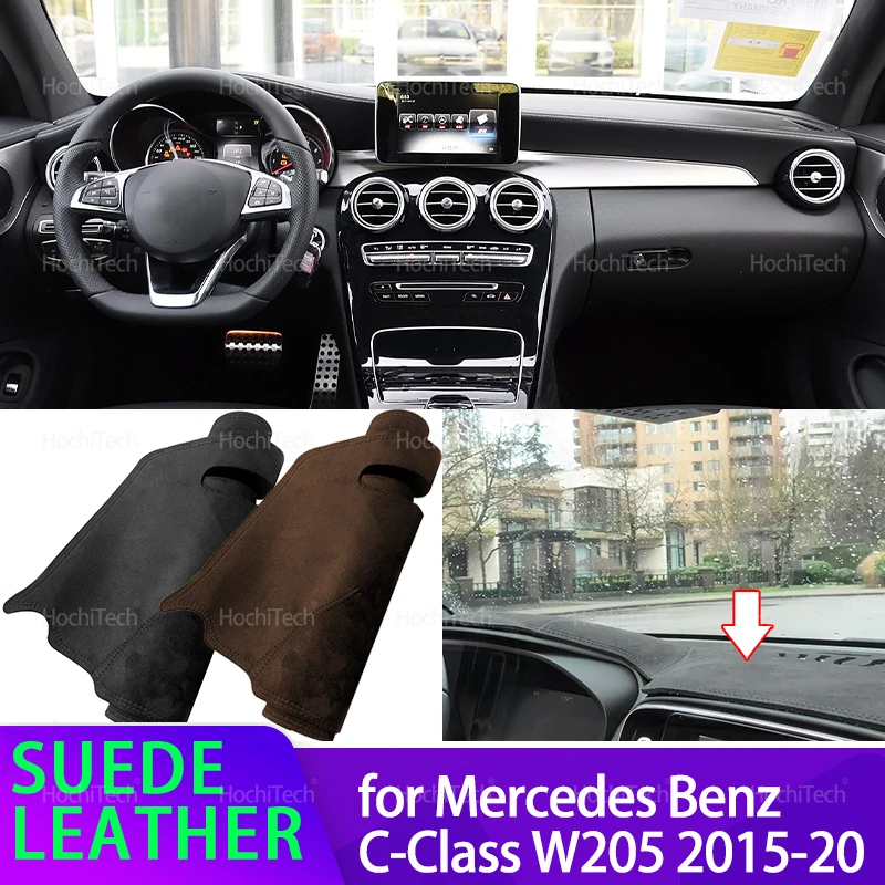 For Mercedes Benz C-Class W205 C-Klasse 2015-2020 Anti-UV Suede Leather Dashmat Dashboard Cover Sun Shade Carpet Non-slip Pad