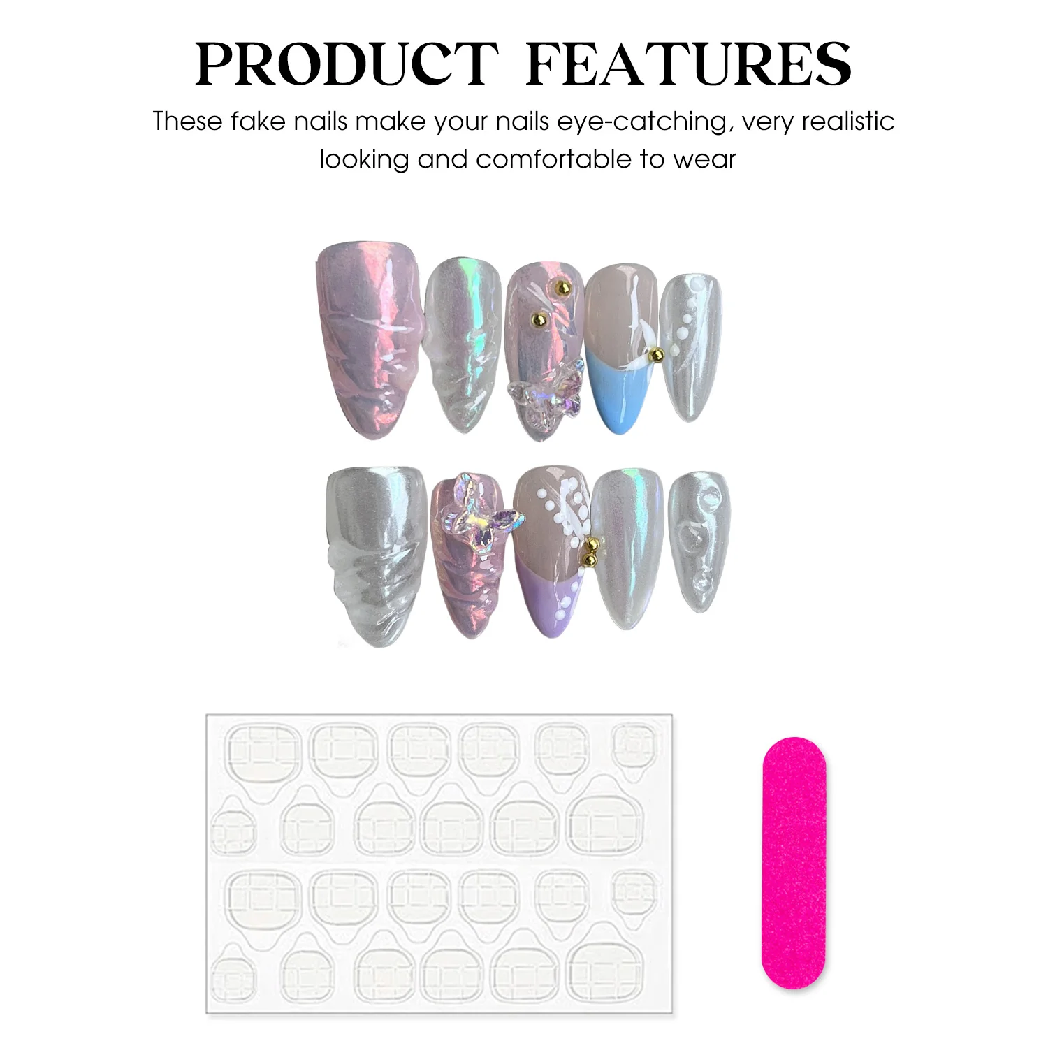 10 قطعة الصحافة اليدوية على الأظافر أورورا الوردي أظافر صناعية بقع ثلاثية الأبعاد الماس فراشة الديكورات يمكن ارتداؤها الأزرق الفرنسية وهمية مسمار نصائح