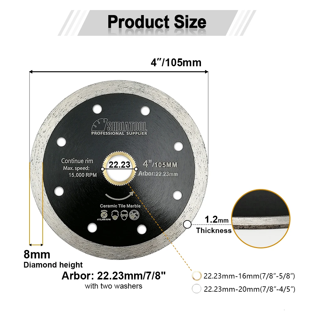 SHDIATOOL 5 قطعة Dia105mm مواصلة أسطوانة تقطيع الأسنان الضغط الساخن الماس شفرة المنشار الرخام سيراميك القاطع 4 بوصة لوحة القرص