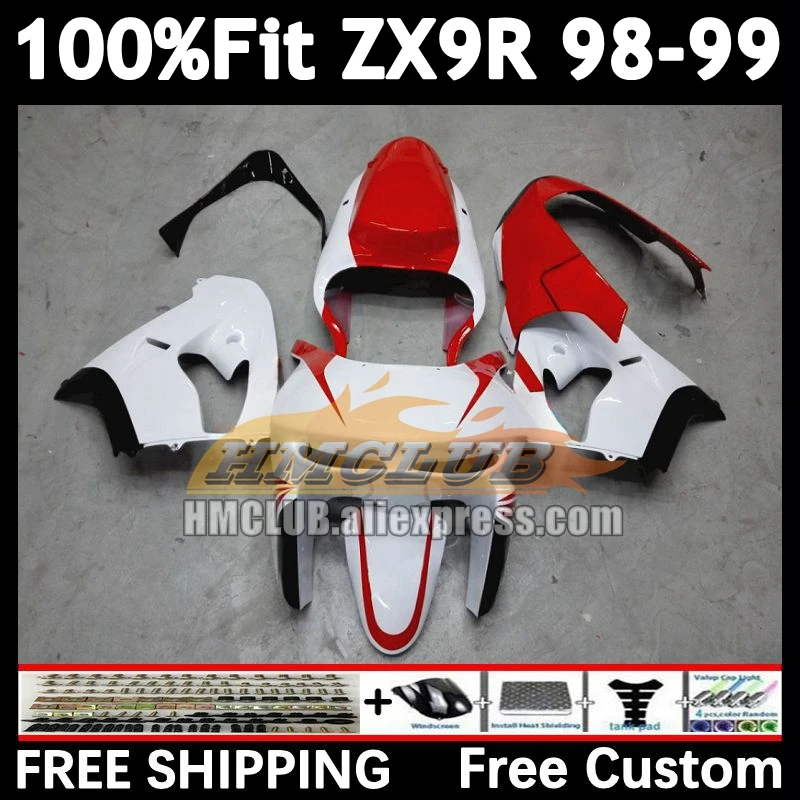 

Injection Body For KAWASAKI NINJA ZX9 white red R ZX 9R 9 R 900 1998 1999 164No.7 ZX900 900CC ZX-9R ZX9R 98 99 OEM Fairings