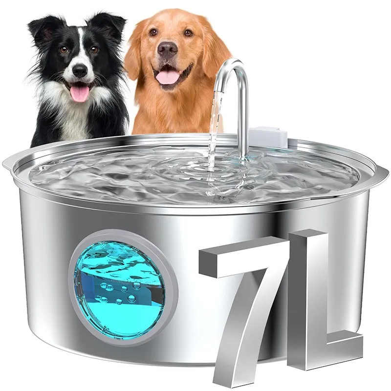 

7L Large Capacity Stainless Steel Pet Water Fountain, 25dB Ultra Quiet Automatic Dog Cat Water Dispenser with Visible Water Leve
