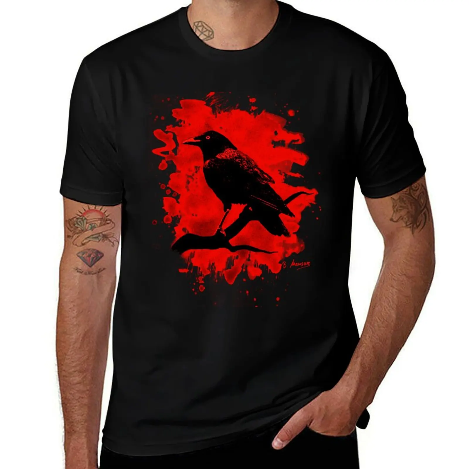 

Crow bleached red T-Shirt t shirts for man cotton funny graphic t shirts for man T-Shirt