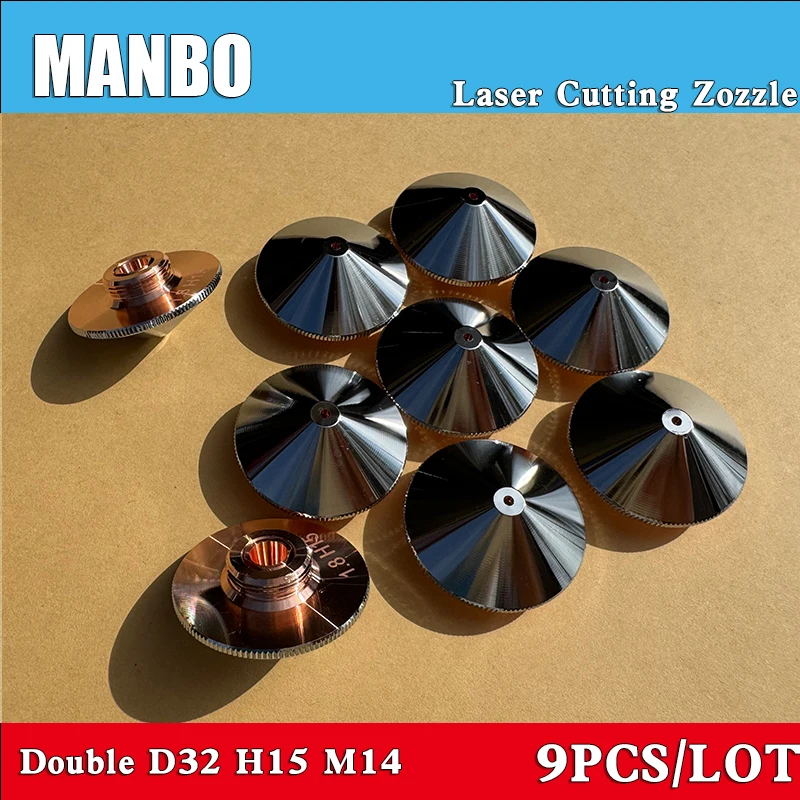 MANBO 9 Stück Faserlaserdüsen, ein- und zweischichtig verchromt, D32 H15 M14 Kaliber 1,0-5,0 mm für Raytools Precitec WSX Laser – Detail 4