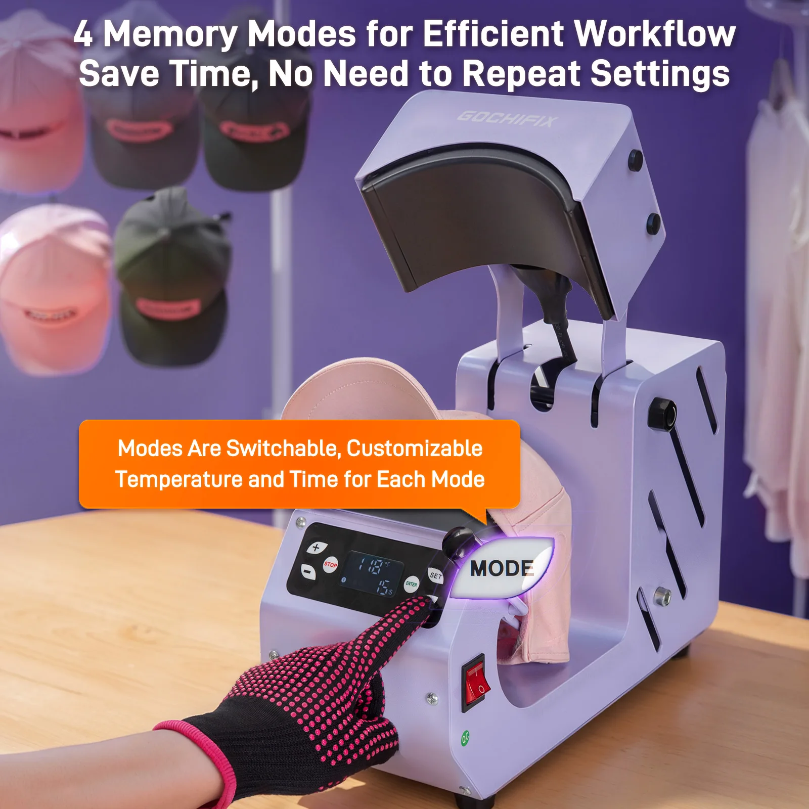 2-in-1 Auto Hat Heat Press Machine with Automatic Operation & Timer Control & 4 Memory Modes for Home Crafters and Enthusiasts