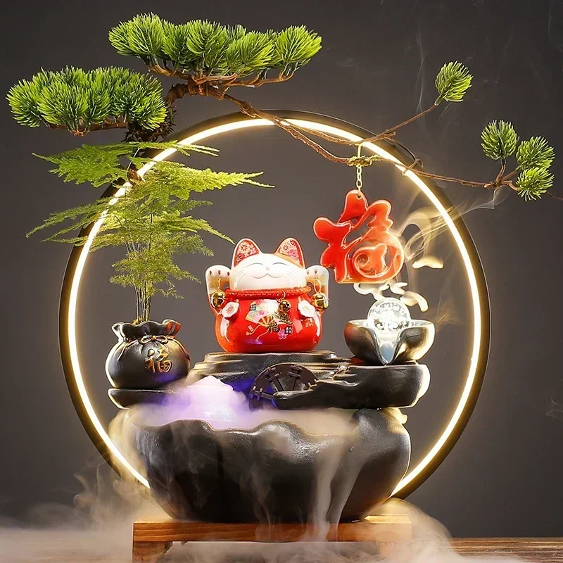 Make a Fortune as Endless as Flowing Water Decoration Home Living Room Office Desk Surface Panel Creative Ceramic Lucky Cat Hot