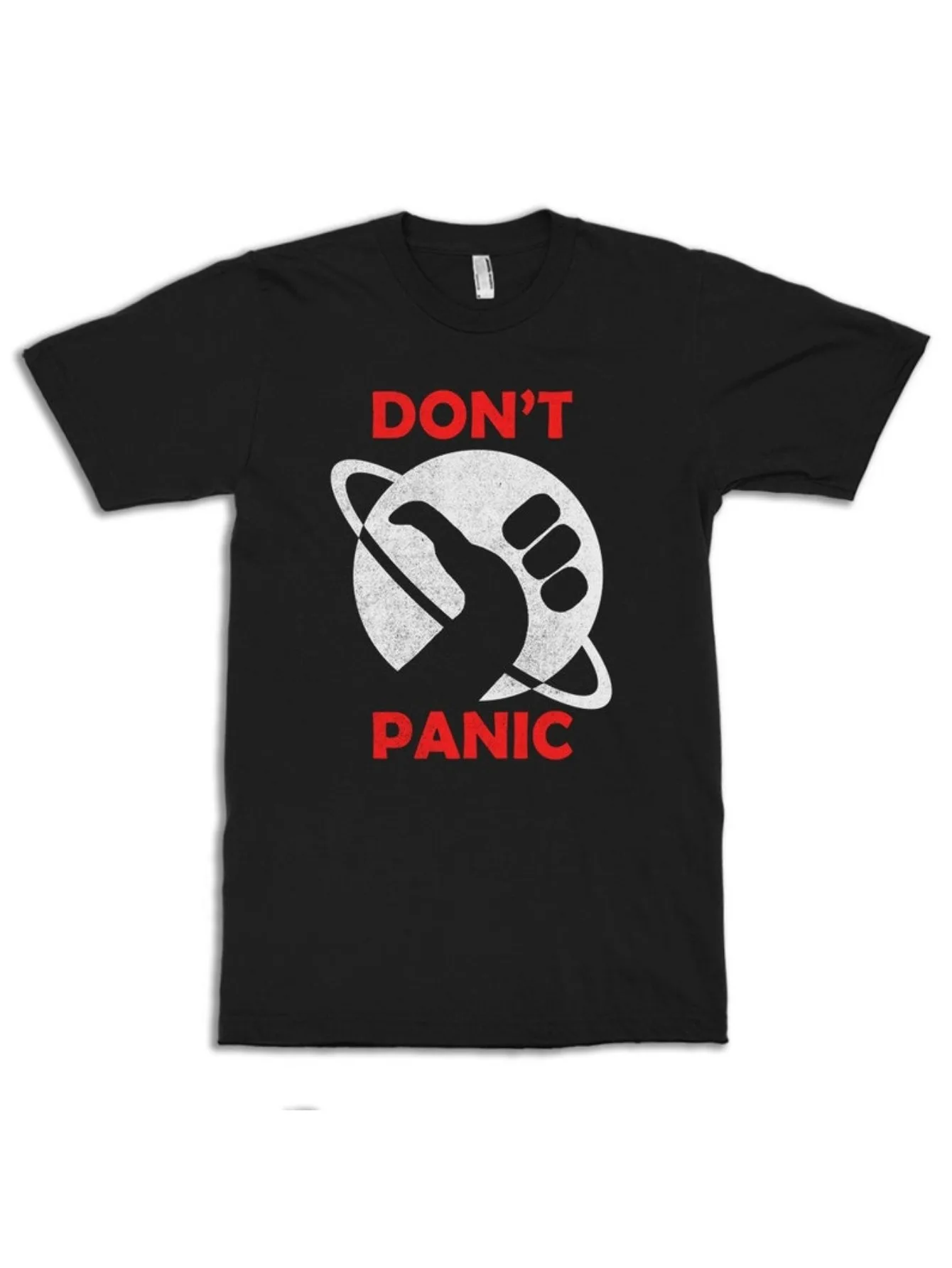 2026 Don't Panic Hitchhiker's Guide to the Galaxy T-Shirt for Men - 100% Cotton Casual Sci-Fi Comedy Fan Tee with Bold Red & Whi
