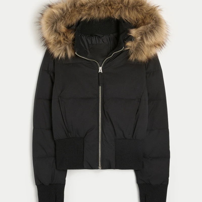 

Модная зимняя куртка на молнии с меховым воротником и капюшоном, новая минималистичная теплая однотонная куртка 2025 года для женщин