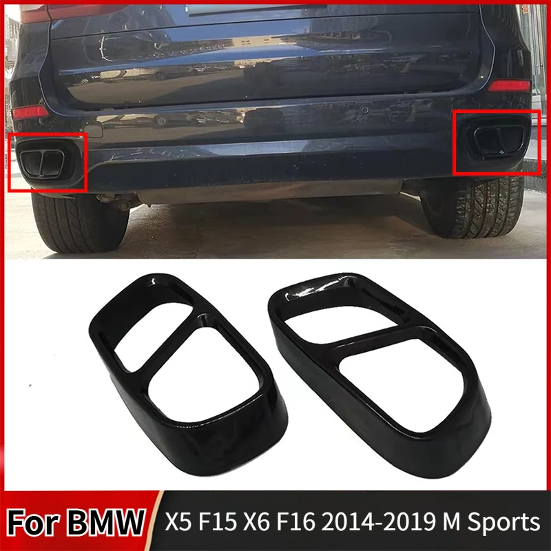 For BMW X5 F15 X6 F16 2014-2019 M Sports Car Rear Exhaust Muffler Pipe Cover Stainless Steel Tail Throat Vent Shallow Surround